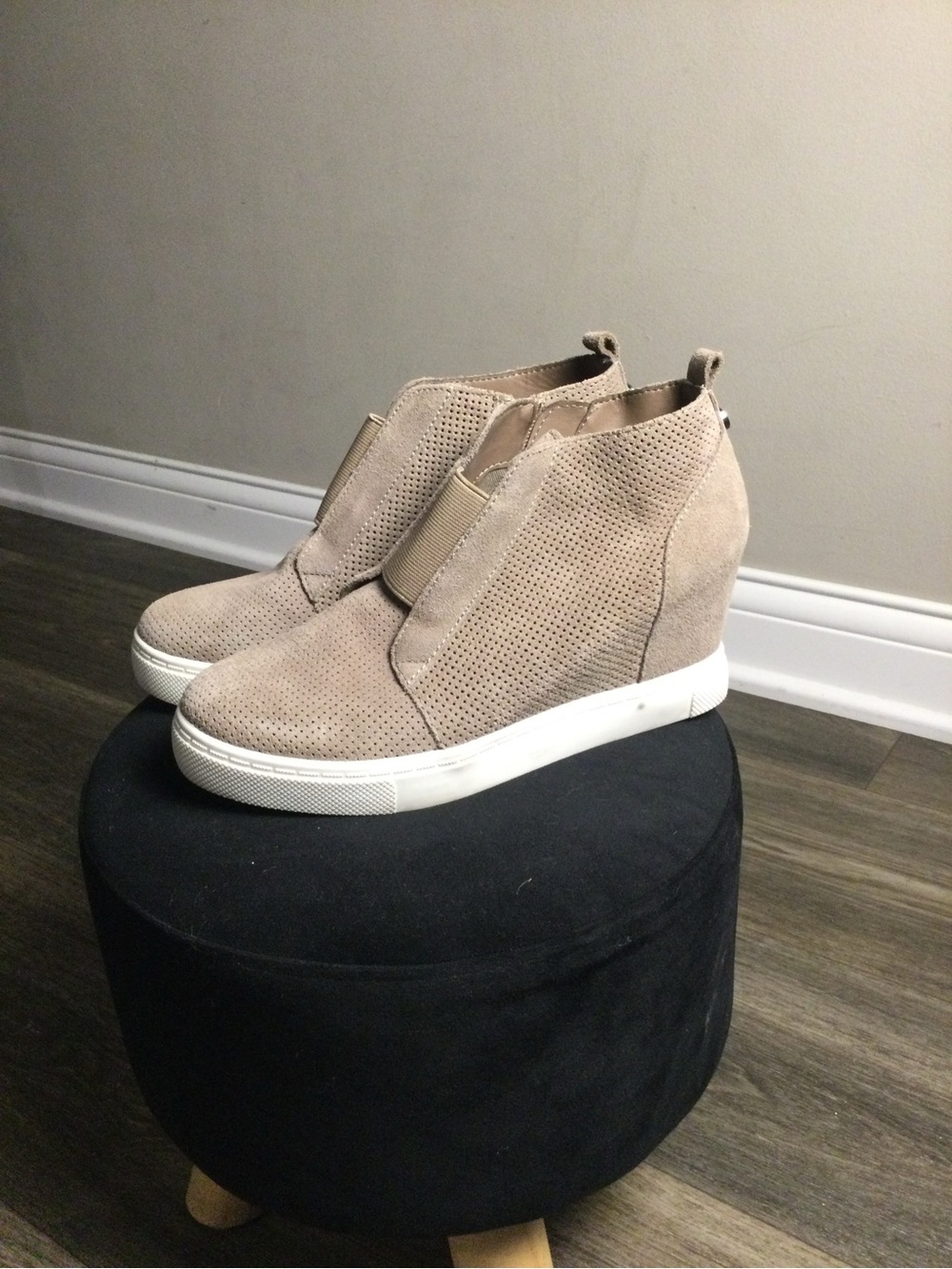 Steve Madden Wedge Sneaker Booties in Taupe Suede